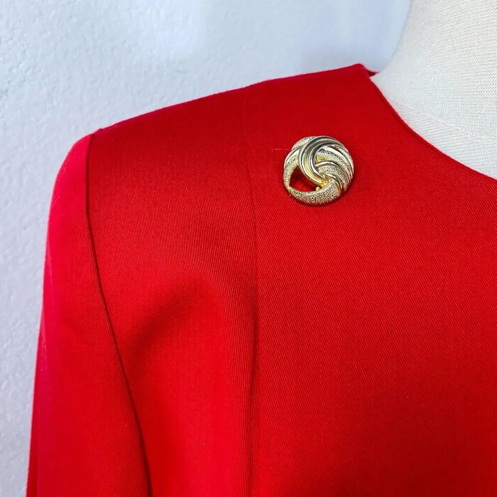 Vtg 80 Danny & Nicole Red Shift Dress 6 petite Gold Buttons Long Sleeves Modest